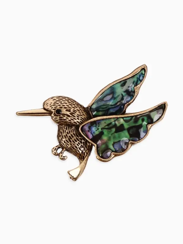 Брошь &laquo;Галиотис&raquo;, колибри, зелёная в чернёном золоте