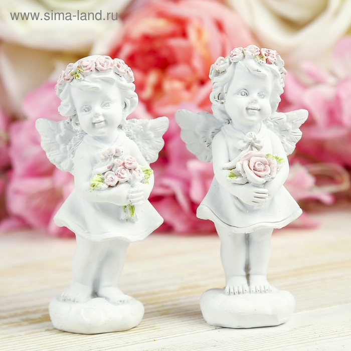 Сувенир полистоун Сувенир полистоун "Ангел-девочка в розовом венке с розами" МИКС 12х5,2х3,3 см
