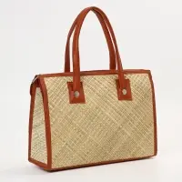 Сумка плетёная на молнии из пандана, 35&times;12&times;40 см, светло-коричневая