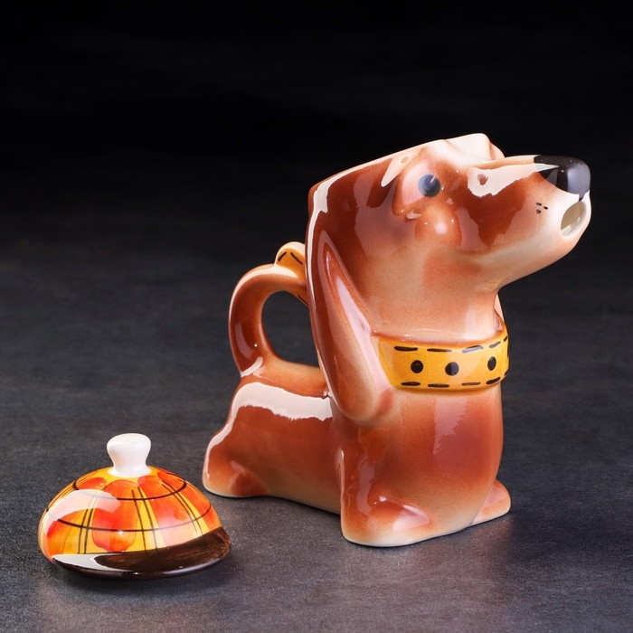 Чайник гжель «Такса Мотя», бело-синий,керамика, Чайник гжель «Такса Мотя», бело-синий,керамика,