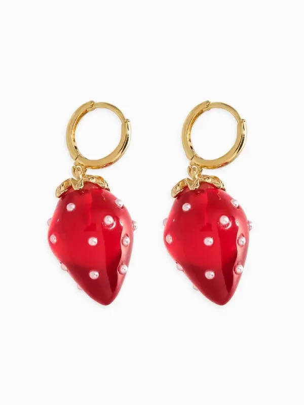 Серьги конго &laquo;Клубника в крапинку&raquo;, красные в золоте