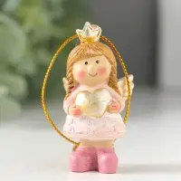 Сувенир полистоун "Малышка-ангел в розовом платье, с сердцем в руках" 3х2,5х5,5 см