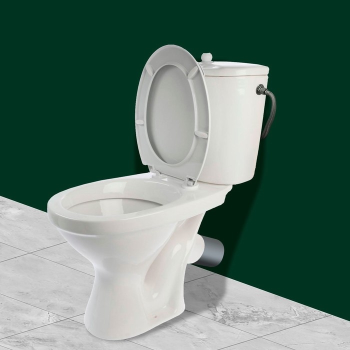 Унитаз компакт ЛЗСФ Унитаз компакт ЛЗСФ "Универсал Эконом", боковая подводка, косой выпуск, сиденье, шток