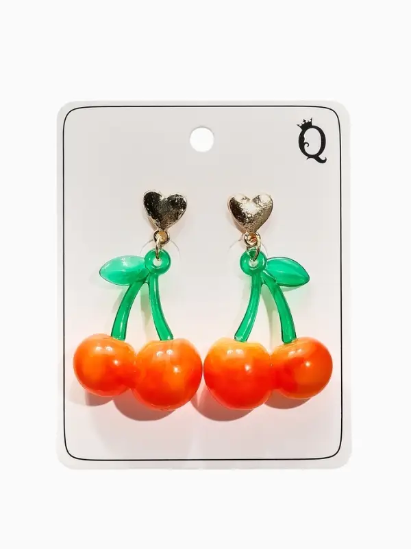 Серьги &laquo;Вишня и сердечки&raquo;, красно-жёлтые в золоте