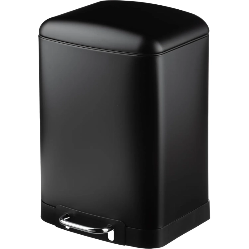 Ведро мусорное с педалью и доводчиком Luscan 12л,черное,прямоуг,металл