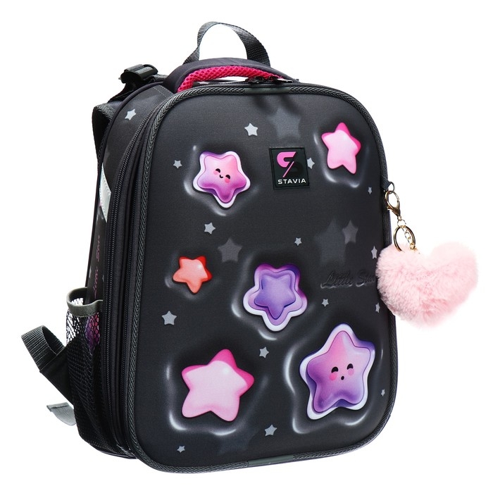 Рюкзак каркасный школьный 38 х 30 х 16 см, эргономичная спинка, Stavia Рюкзак каркасный школьный 38 х 30 х 16 см, эргономичная спинка, Stavia "Звёздочки", серый
