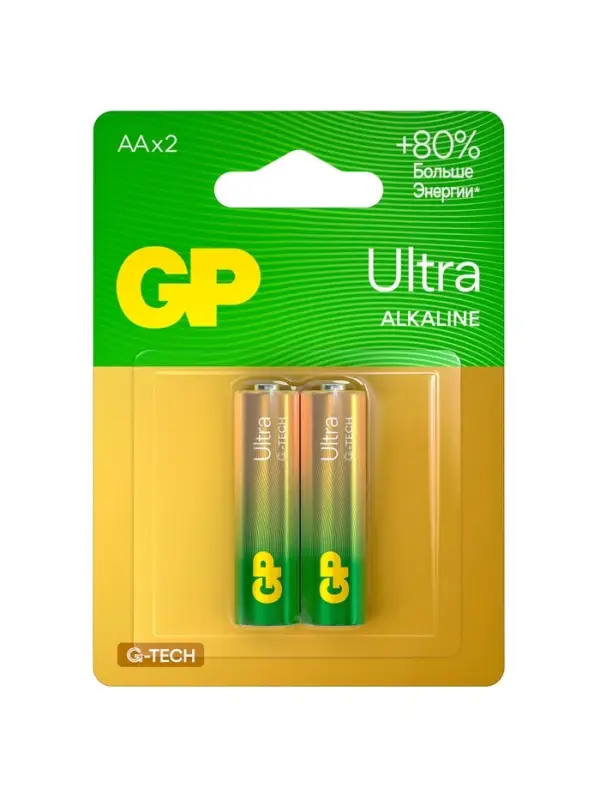 Батарейка алкалиновая GP Ultra, AA, LR6-2BL, 1.5 В, блистер, 2 шт.