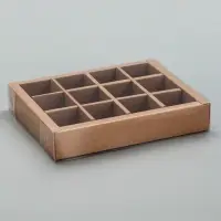 Коробка для 12 конфет, с прозрачной крышкой, 19&times;15&times;3.5 см