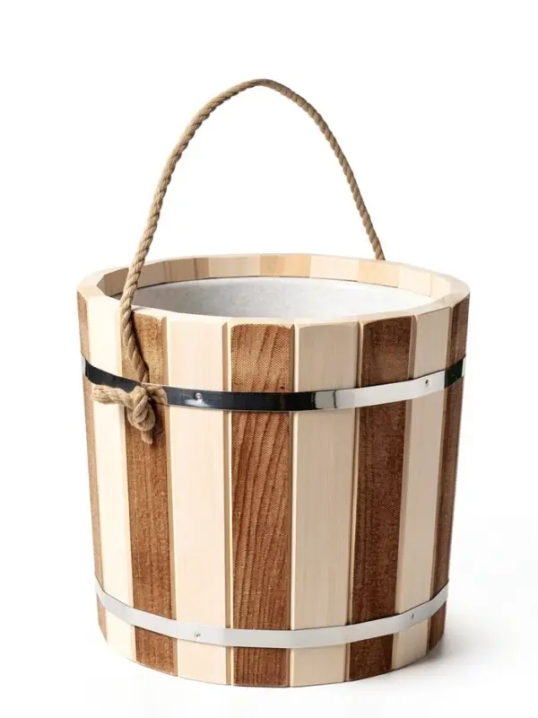 Ведро из липы, 15л,  пластиковая вставка, ручка-веревка "Термо"