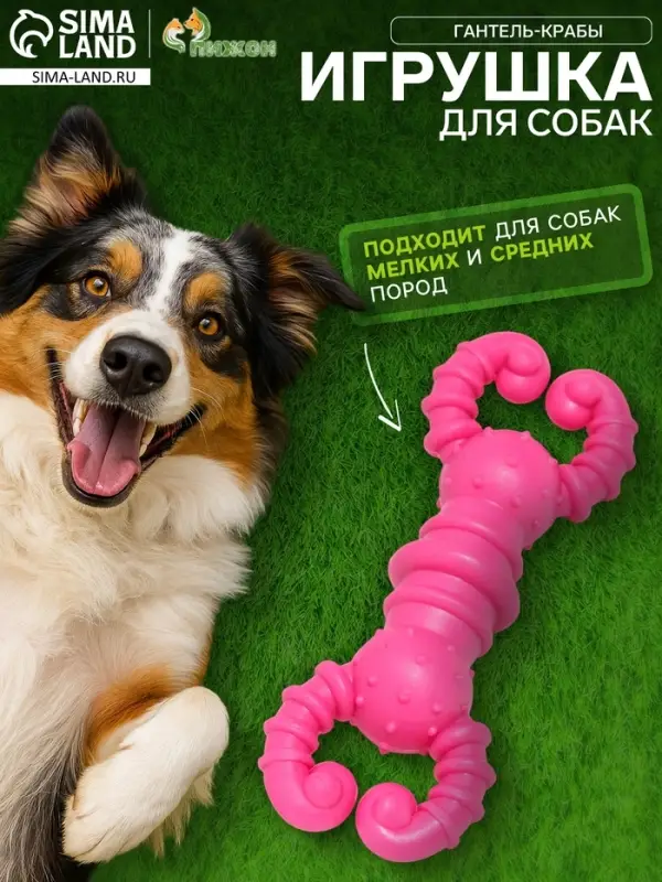 Игрушка для собак резиновая &laquo;Гантель-крабы&raquo;, TPR, 11.5&times;2 см, розовая
