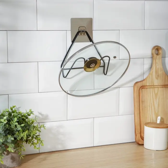 Держатель для крышек и разделочных досок Доляна, 16×8×14,6 см, на липучке, цвет чёрный