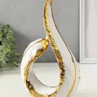 Сувенир керамика "Изогнутое пёрышко" белый с золотом 9х17,5х29,5 см