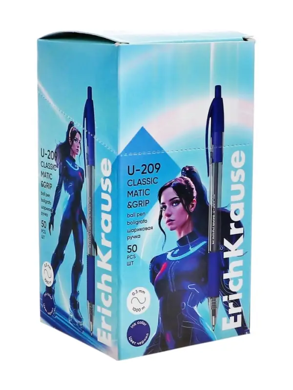 Ручка шариковая автоматическая ErichKrause U-209 Classic Matic&Grip, узел 1.0 мм, чернила синие, резиновый держатель, супермягкое письмо Ручка шариковая автоматическая ErichKrause U-209 Classic Matic&Grip, узел 1.0 мм, чернила синие, резиновый держатель, супермягкое письмо