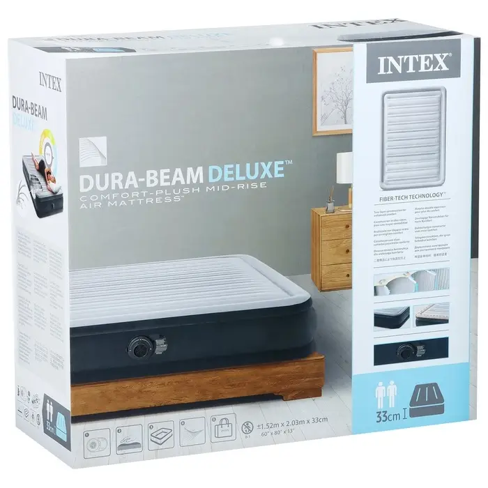 Кровать надувная FULL COMFORT-PLUSH AIRBED, 203&times;152&times;33 см, со встроенным насосом, 67770ND INTEX