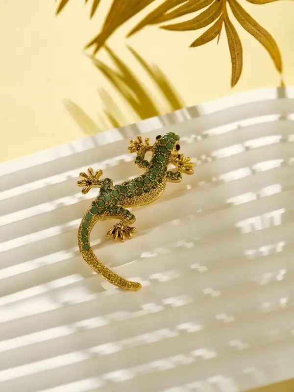 Брошь &laquo;Ящерица&raquo;, зелёная в золоте