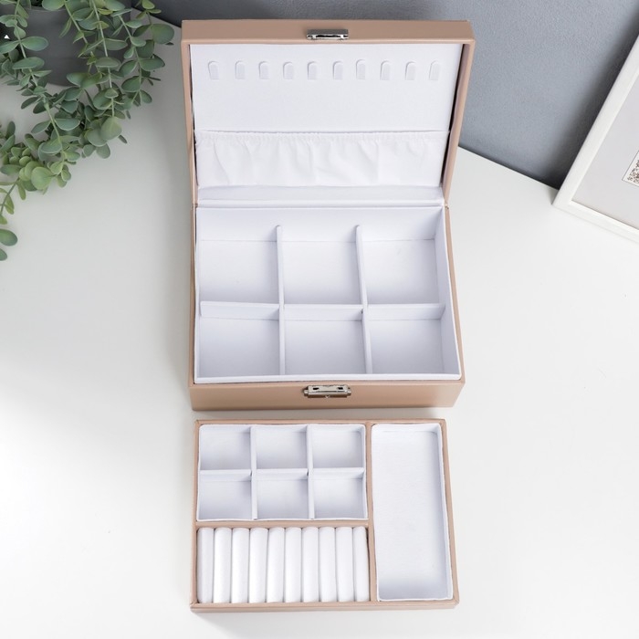 Шкатулка кожзам для украшений  Шкатулка кожзам для украшений "Кремовая матовая" 9х23х17 см