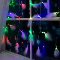 Гирлянда &laquo;Занавес&raquo; 3&times;1.4 м с насадками &laquo;Перья&raquo;, IP20, прозрачная нить, 80 LED, свечение мульти (RG/RB), мигание, 220 В