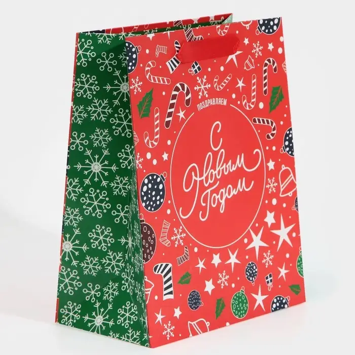 Пакет подарочный новогодний ламинированный «Снежинки», MS 18 х 23 х 10 см