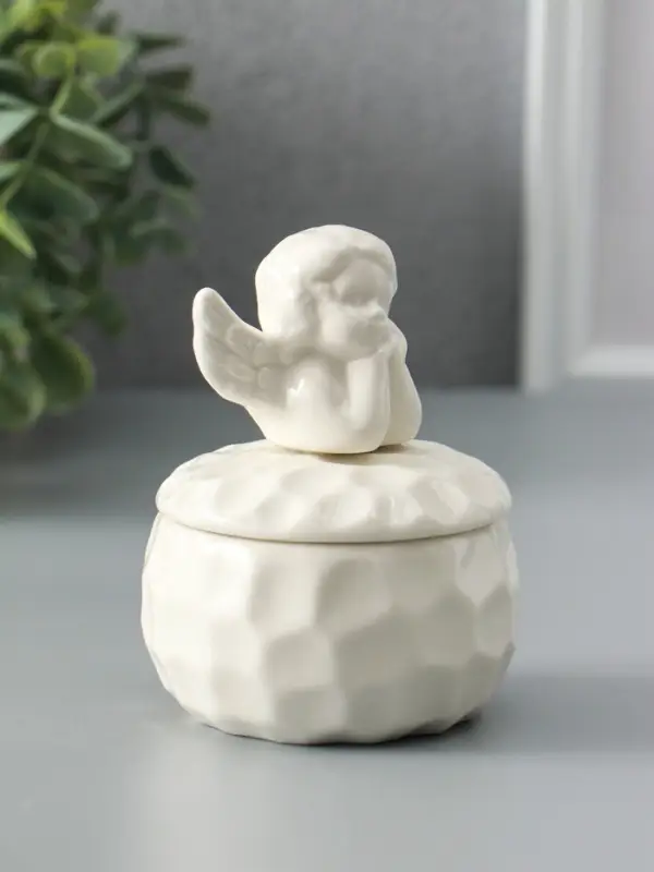 Шкатулка для украшений с крышкой &laquo;Ангелочек&raquo;, керамика, белая, 8&times;8&times;10.5 см