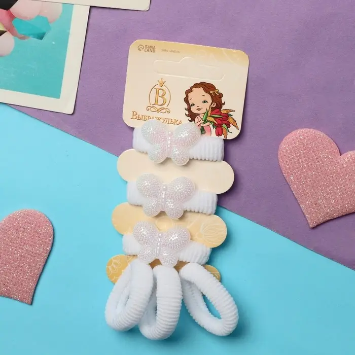 Резинка для волос  Резинка для волос "Неженка" (набор 6 шт) бабочка, белый