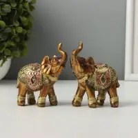 Фигурка полистоун &laquo;Африканский слон в золотой, ажурной попоне&raquo;, 8.5&times;7&times;3 см, МИКС