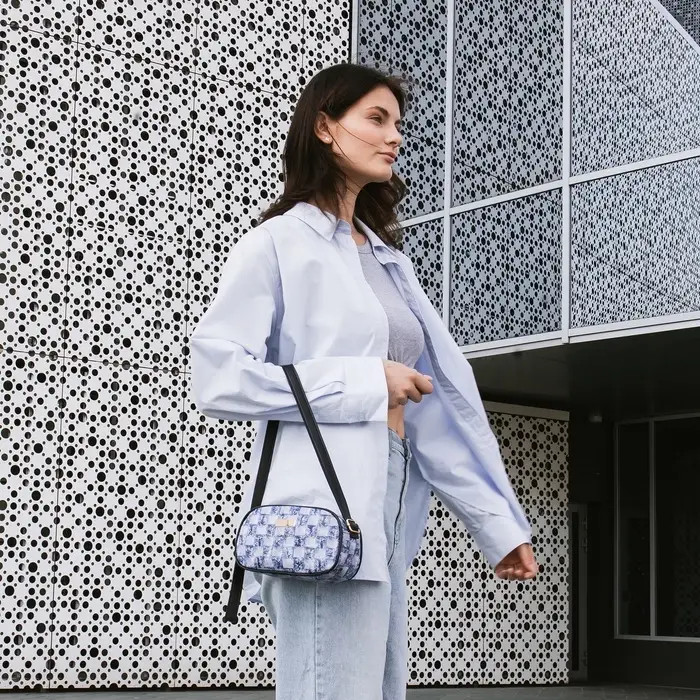 Сумка женская кросс-боди на молнии, 20.5&times;6.5&times;11.5 см, в клетку, синяя