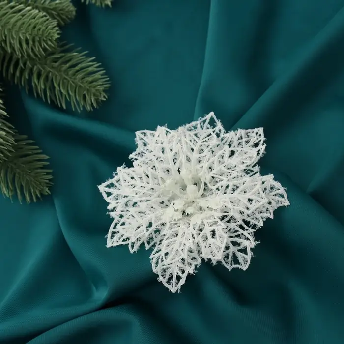 Набор ёлочных игрушек 3 шт. «Зимнее волшебство. Цветы заснеженные» пластик, ажурные, 10 см, белый