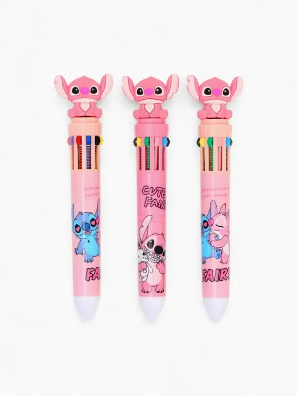 Ручка многоцветная 10 цветов Стич, розовый