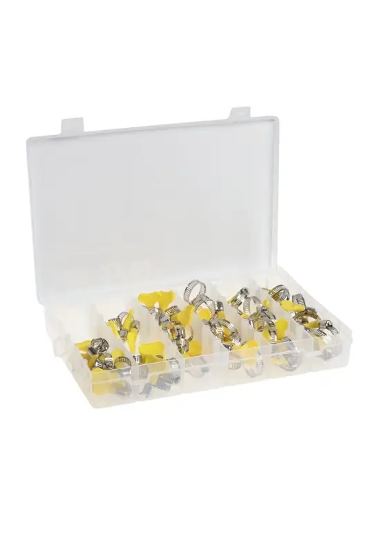 Набор червячных хомутов с &laquo;барашком&raquo; ZEIN engr, сквозная просечка, от 6 до 32 мм, 60 шт.