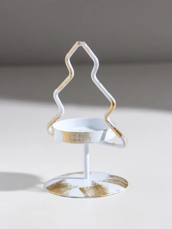 Подсвечник металл на 1 свечу  Подсвечник металл на 1 свечу "Ёлочка" белый с патиной d=5 см 7х7х12,5 см