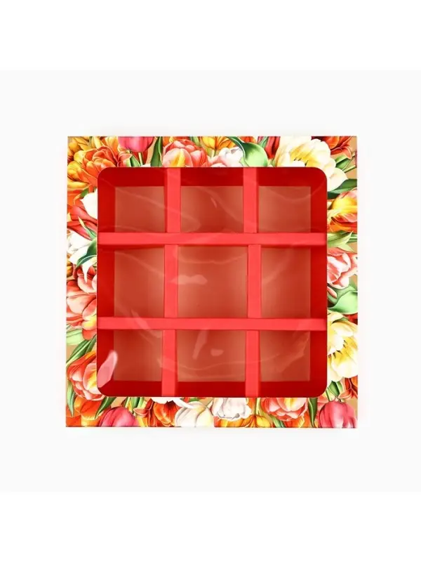 Коробка под 9 конфет с ячейками &laquo;8 марта&raquo; 14.5&times;14.5&times;3.5 см