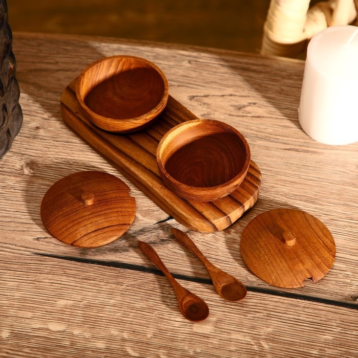 Баночки для специй "Соль, перец" 17х7х6 см, тиковое дерево