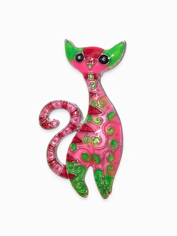 Брошь &laquo;Кошка&raquo; египетская, розово-зелёная в серебре
