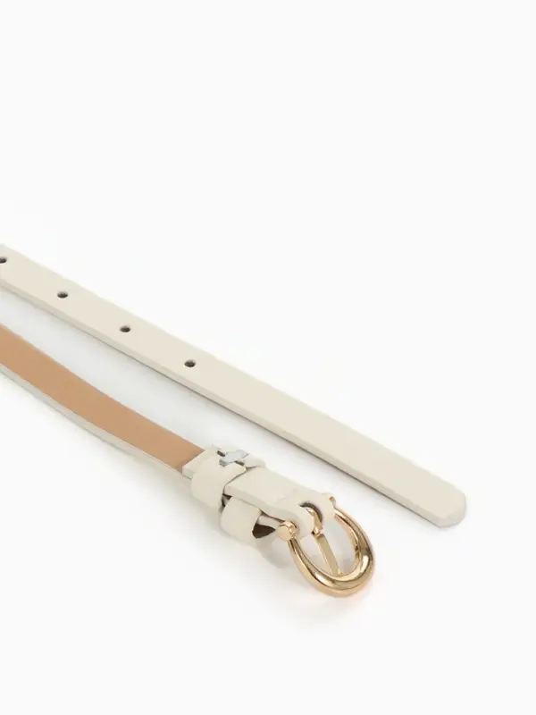 Ремень женский тонкий, 110&times;1.3 см, пряжка металл золотистая, полукруглая, белый