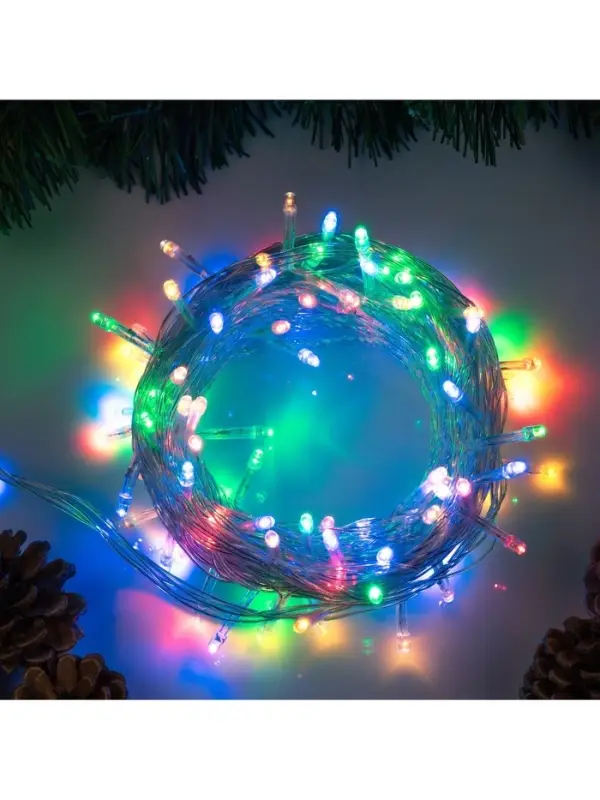 Гирлянда &laquo;Нить&raquo; 10 м, IP20, прозрачная нить, 100 LED, 8 режимов, 220 В, свечение мульти