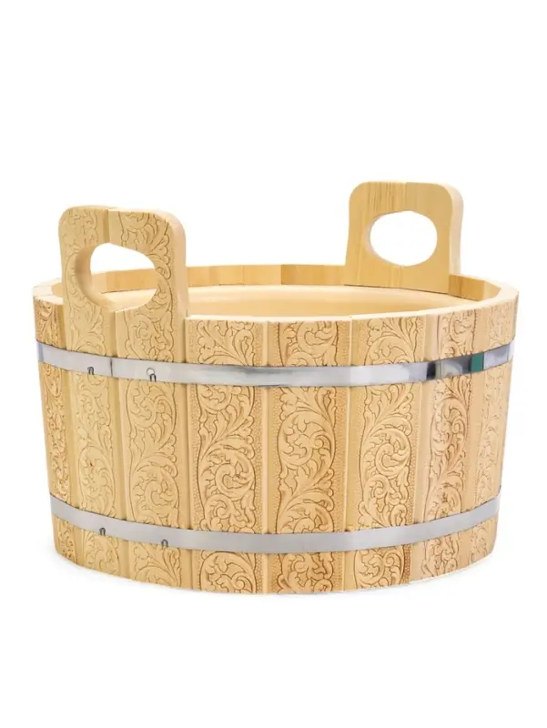 Шайка - таз для бани и сауны &laquo;Русский узор&raquo;, 12 л, деревянная, пластиковая вставка, &laquo;Добропаровъ&raquo;