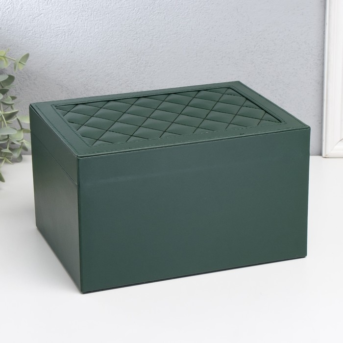 Шкатулка кожзам для украшений  Шкатулка кожзам для украшений "Стёганая с рамкой" зелёная 23х17х13,5 см