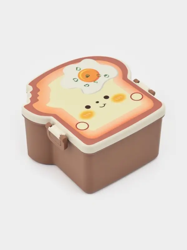 Ланч-бокс "Завтрак", 3 отделения, вилка и ложка, размер 16х15,5х8 см, цвет коричневый