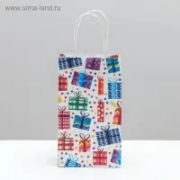 Пакет подарочный крафтовый, упаковка, «Подарочки», 12 х 21 х 9 см