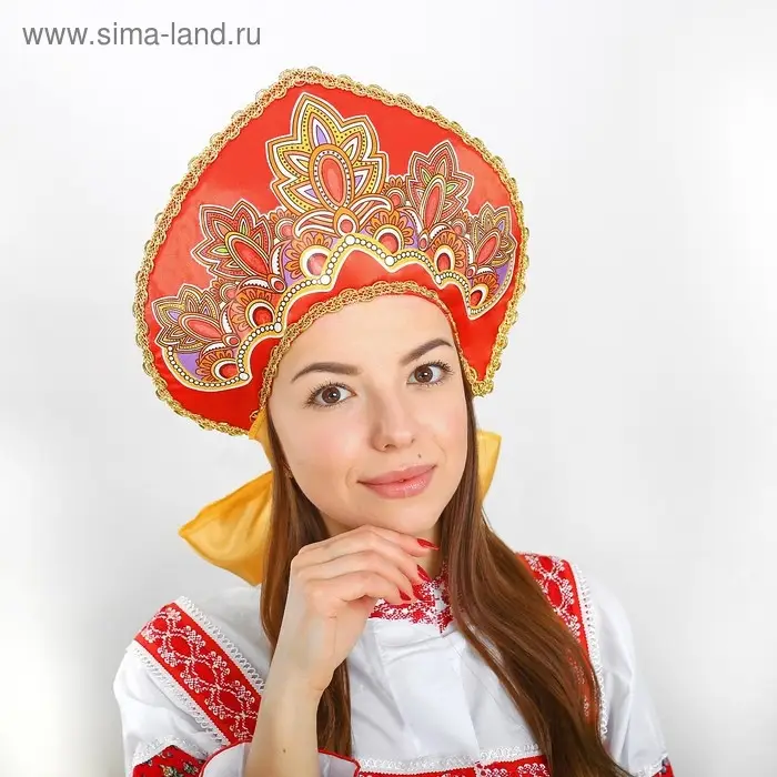 Кокошник «Павлово-Посадский узор», на красном Кокошник «Павлово-Посадский узор», на красном