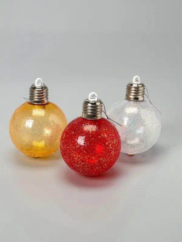 Набор ёлочных шаров &laquo;Ледяное сияние&raquo;, 8 см, 1 LED, от батареек LR44&times;3, свечение тёплое белое