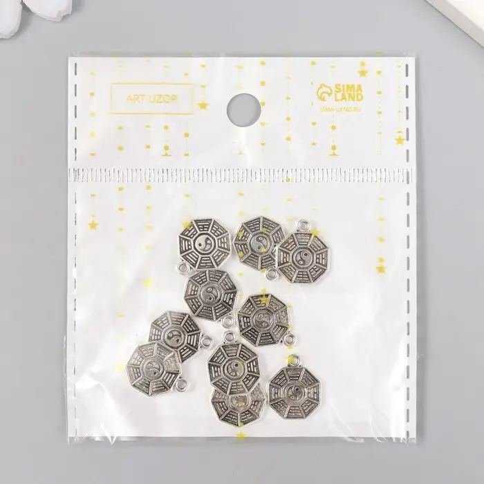 Металлический элемент, декоративная подвеска «Арт Узор. Монетка инь-ян», серебро, 1.5×1.3 см