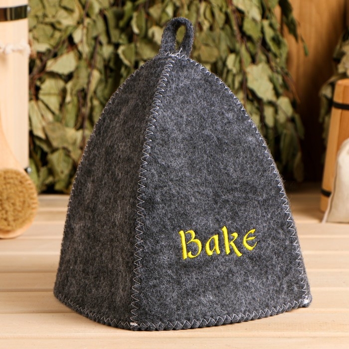 Шапка для бани с вышивкой  Шапка для бани с вышивкой "Bake" серая