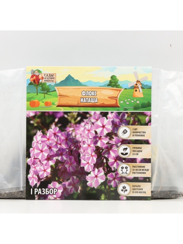 Флокс «Наташа» корневище в пакете с торфогрунтом, р-р I, 2 шт.