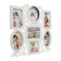 Фоторамка - коллаж на 6 фото с часами настенными Family, бесшумные, 45&times;37 см, d=11.5 см