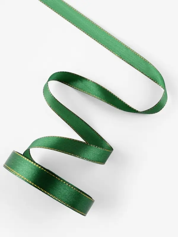Лента атласная, с золотым люрексом, 15 мм, 23&plusmn;1 м, зелёная №049