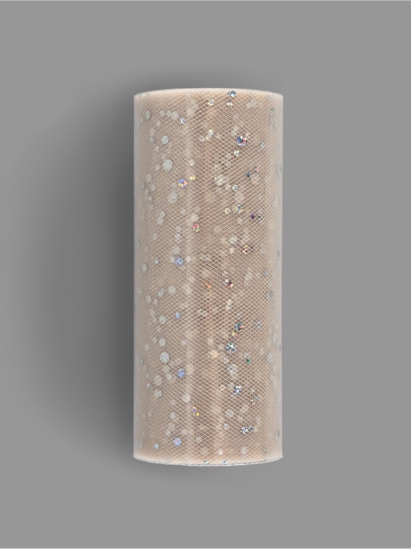 Фатин с блёстками, 15 см, 23 ± 1 м, 11 ± 1 г/кв.м, цвет бежевый №37 Фатин с блёстками, 15 см, 23 ± 1 м, 11 ± 1 г/кв.м, цвет бежевый №37