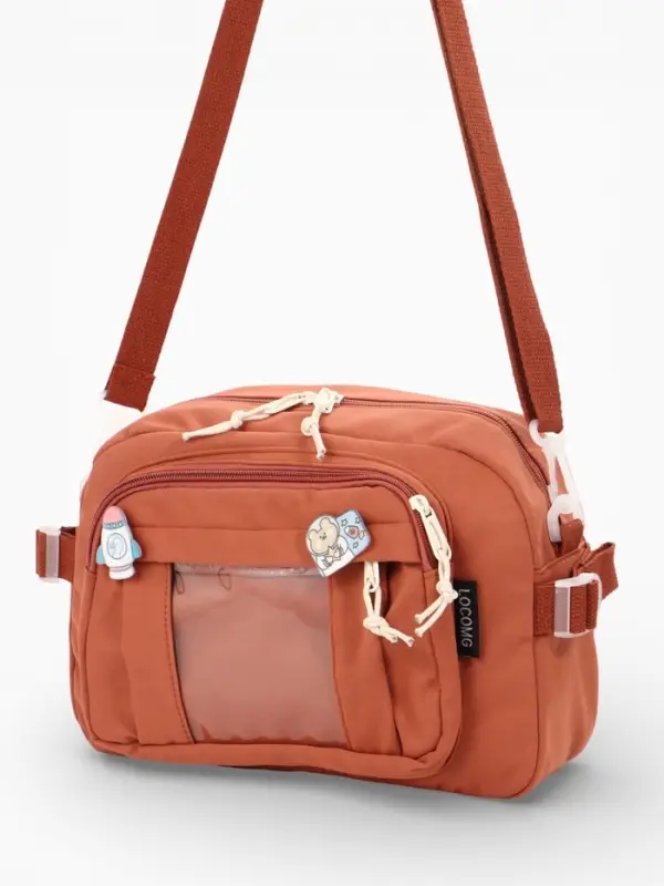 Сумка молодёжная на молнии, со значками, 23&times;5.5&times;16 см, рыжая