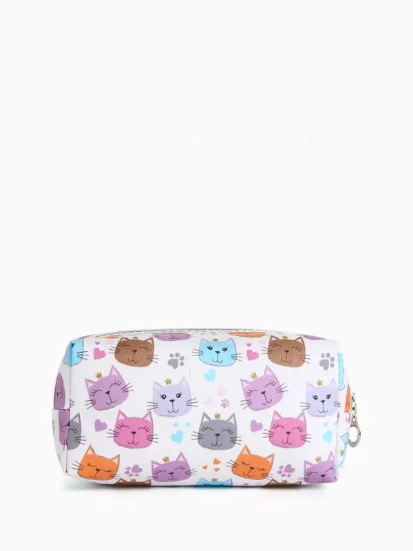 Косметичка женская на молнии объёмная, маленькая, с принтом, белая
