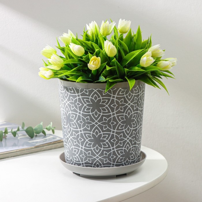 Горшок для цветов с поддоном Доляна «Кракле», 1,6 л, d=14 см, h=15,5 см, пластиковый, цвет серый Горшок для цветов с поддоном Доляна «Кракле», 1,6 л, d=14 см, h=15,5 см, пластиковый, цвет серый
